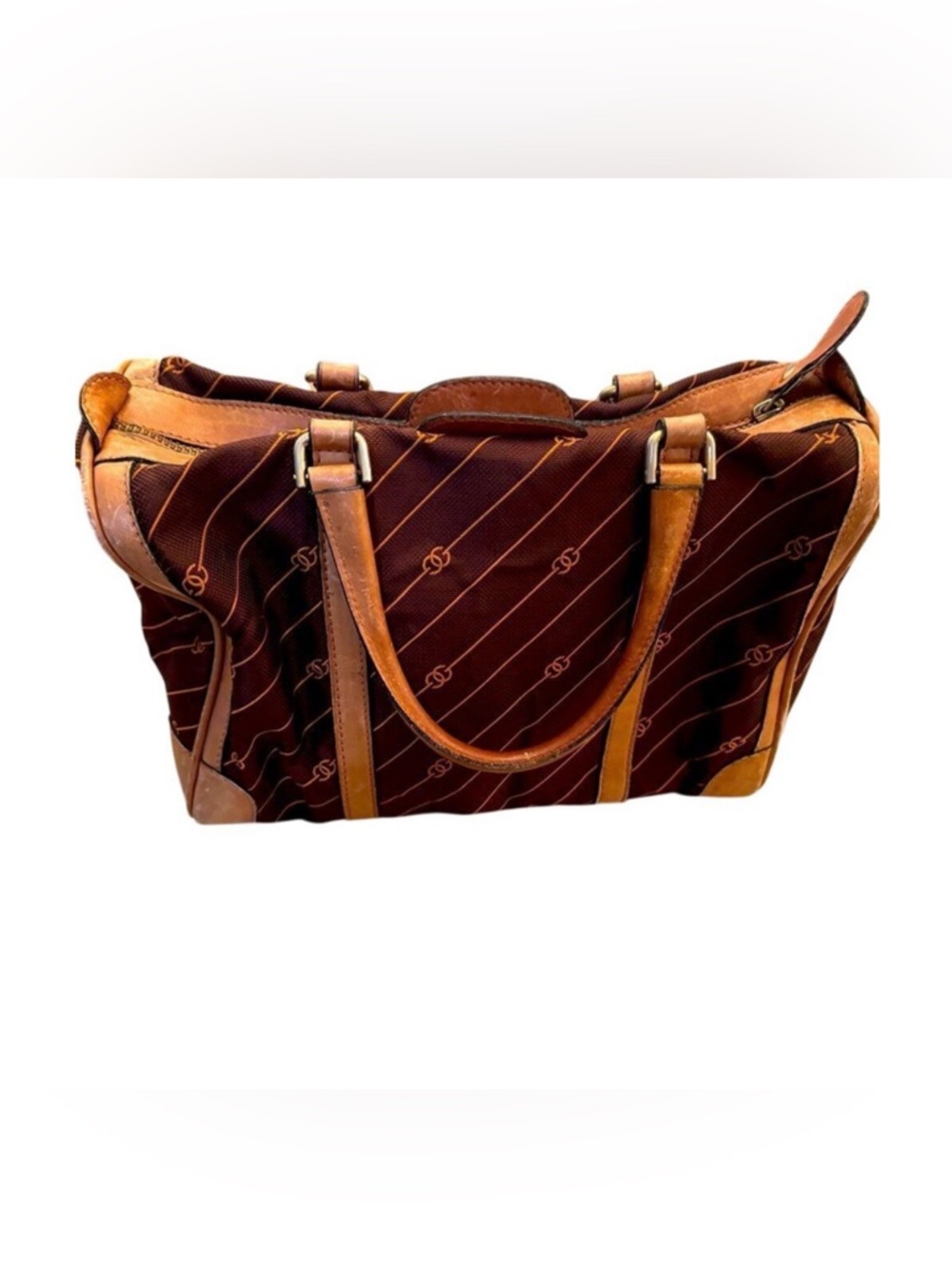 GUCCI Vintage 70's GG Boston Bag in Orange Stripe Brown Canvas Doctor Bag - Picture 1 of 16